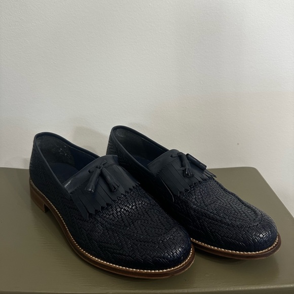 Annabella Shoes - Annabella Navy Blue Woven Leather Kiltie Tassel Loafers Size 39/8-8.5